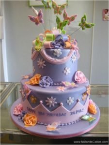 249, eighteenth birthday, 18th birthday, tiered, two tiered, purple, orange, flowers, butterflies, butterfly, topper, yellow, green