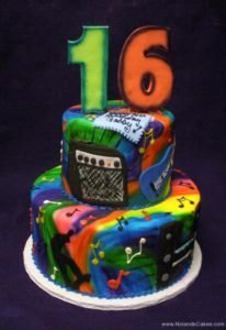 268, 16th birthday, sixteenth birthday, music, brights, guitar, speaker, rainbow, tyedye. tiered
